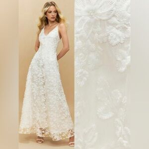 White Floral Embroidered Lace Maxi Dress